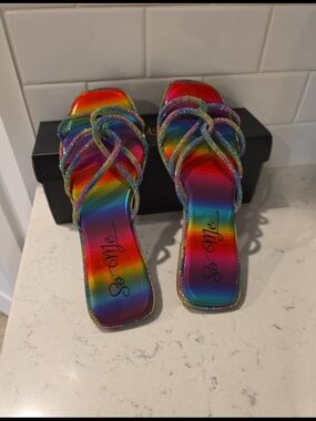So Me Rainbow Crystal Braided Slide Sandals - Multicolor